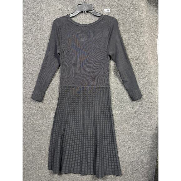 Tory Burch Thea Ribbed Knit Dress Womens Size M Black Long Sleeve Square Neck - Picture 2 of 7